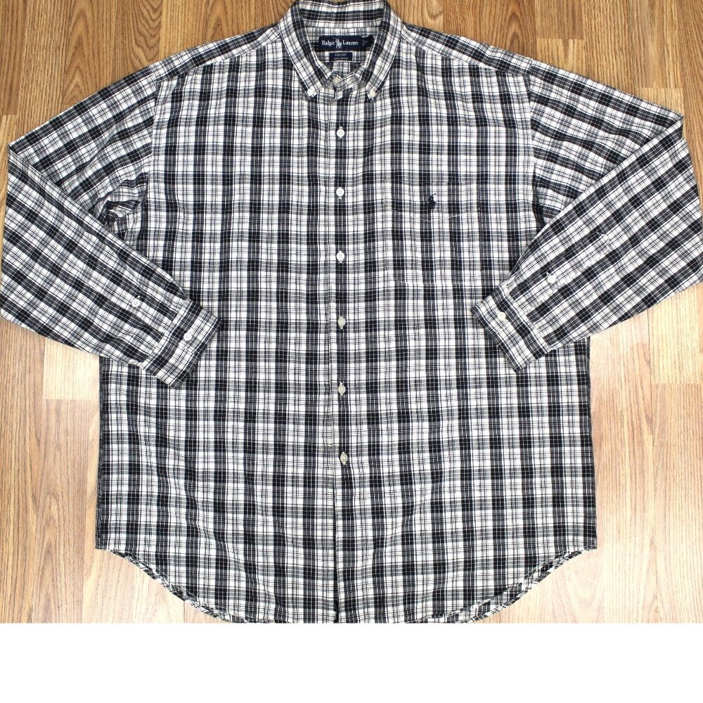 POLO RALPH LAUREN MARLOWE FIT SHIRT 100% COTTON BLACK & WHITE X-LARGE, XL